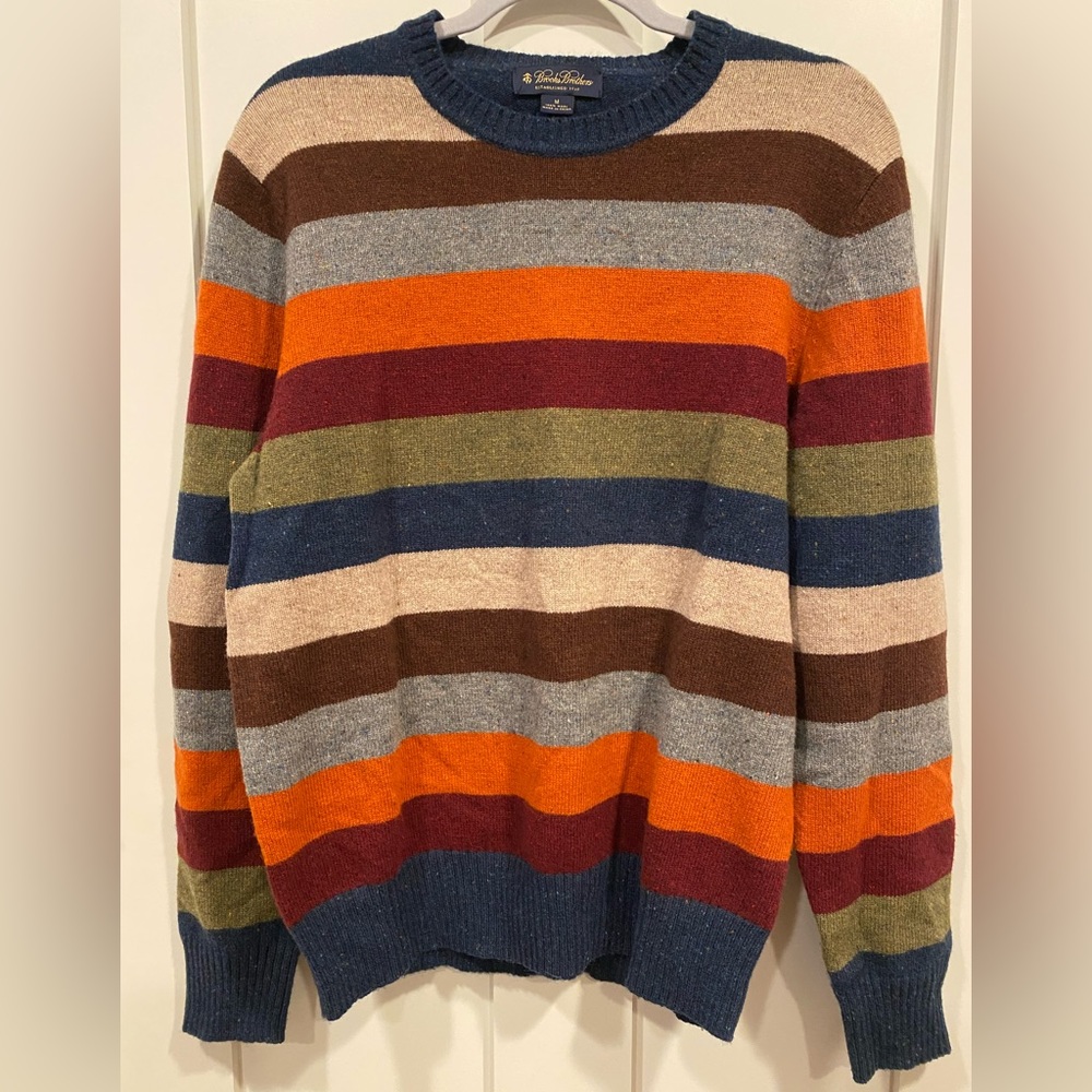 Men’s Brooks Brothers wool sweater. Multi colored stripes. Size M.